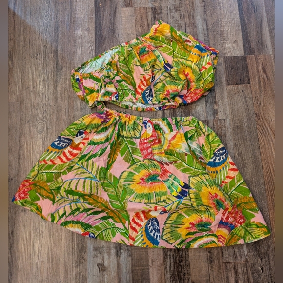 Farm Rio Macaw Leaves Cutout Waist Linen Blend Mini Dress Size M - Picture 7 of 14